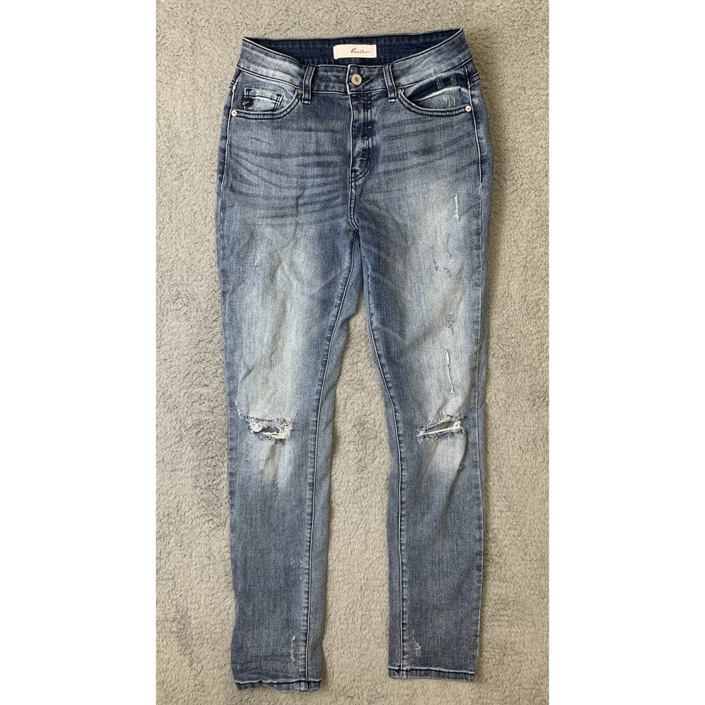 Kancan Mid Rise Ankle Skinny Jeans Distressed‎ Denim Women's Size 5/26 Waistband
